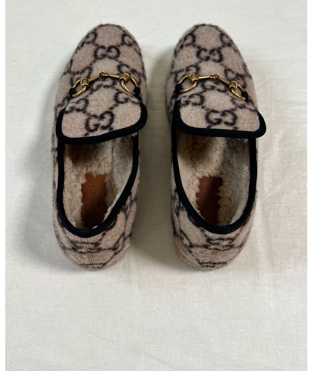 GUCCI Бежевые текстильные лоферы, фото 3