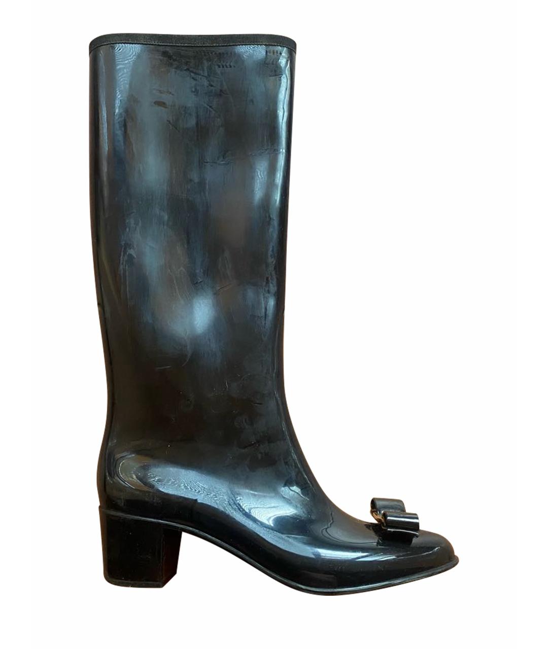 FERRAGAMO Черные резиновые сапоги, фото 1