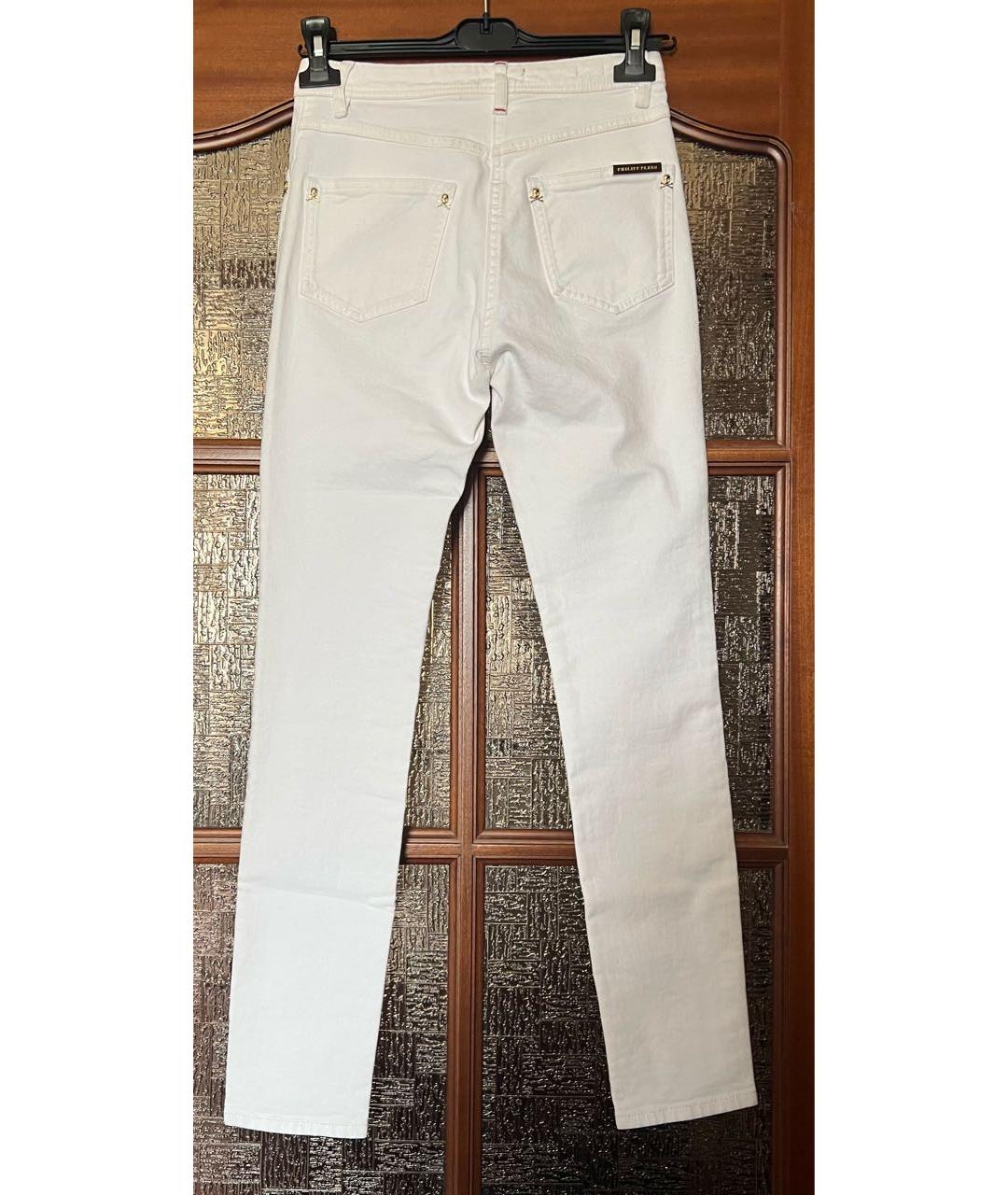 PHILIPP PLEIN Белые хлопко-эластановые прямые джинсы, фото 2
