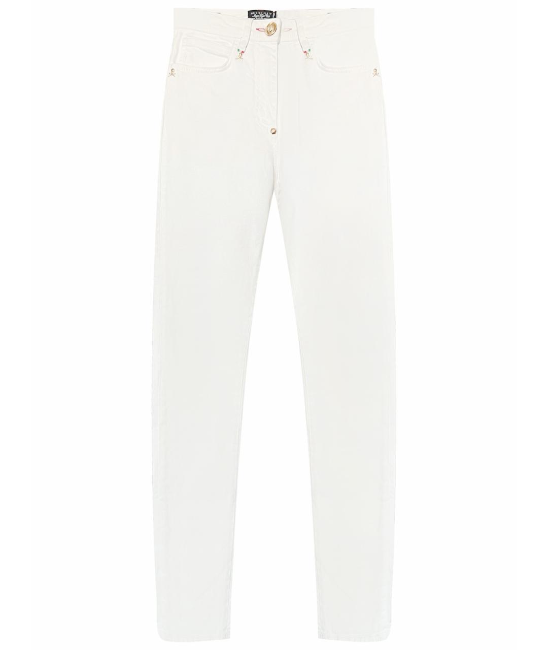PHILIPP PLEIN Белые хлопко-эластановые прямые джинсы, фото 1