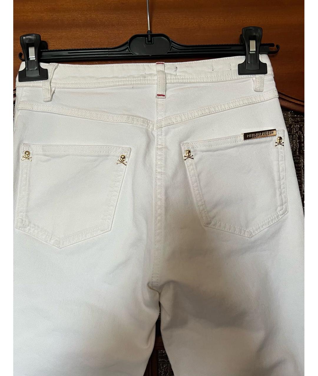 PHILIPP PLEIN Белые хлопко-эластановые прямые джинсы, фото 3