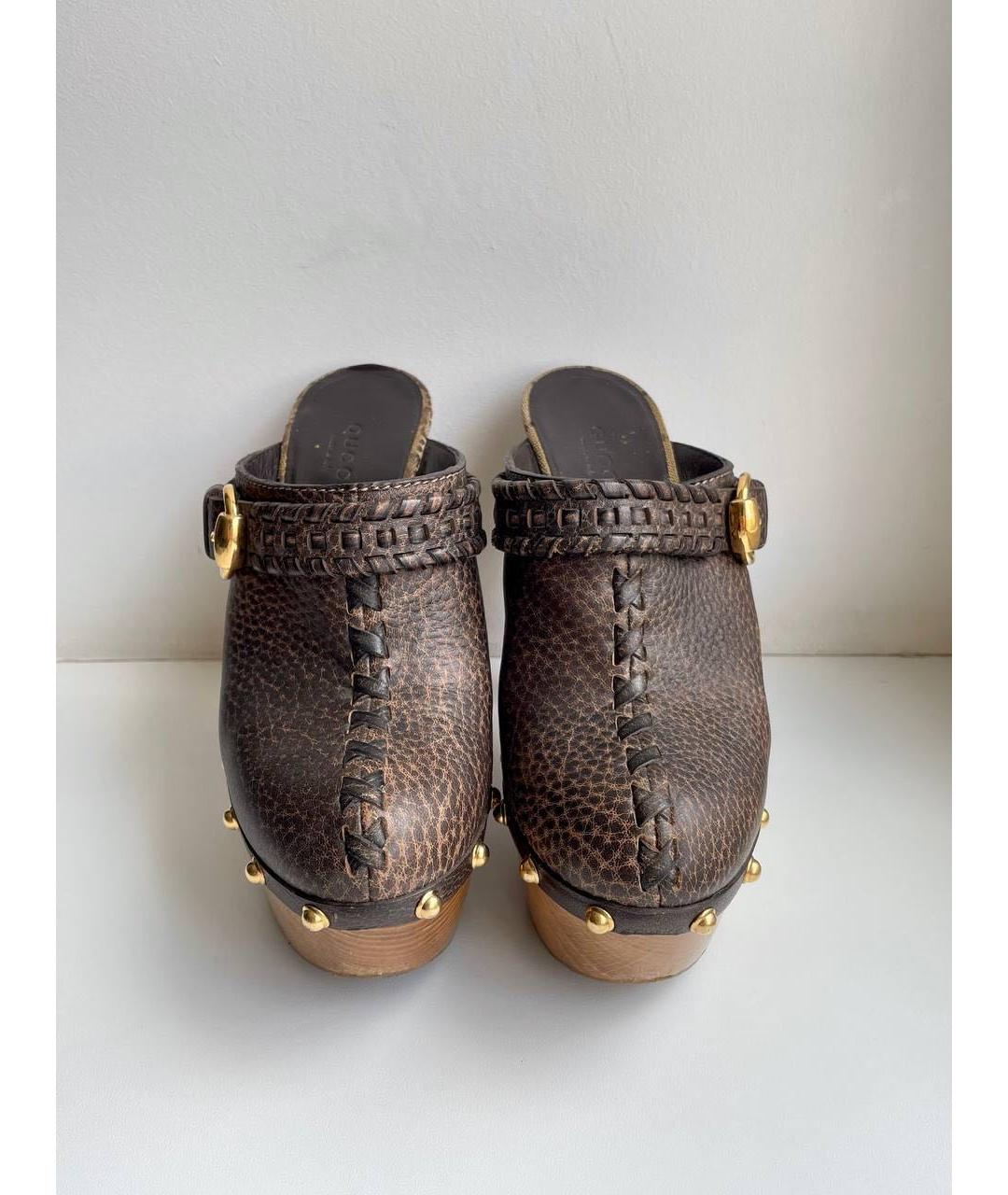 GUCCI Коричневые кожаные сабо, фото 3