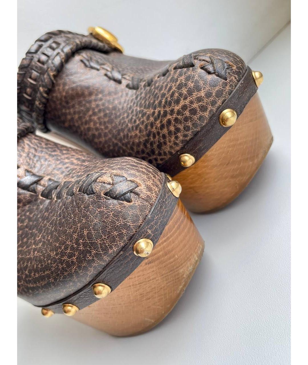 GUCCI Коричневые кожаные сабо, фото 2