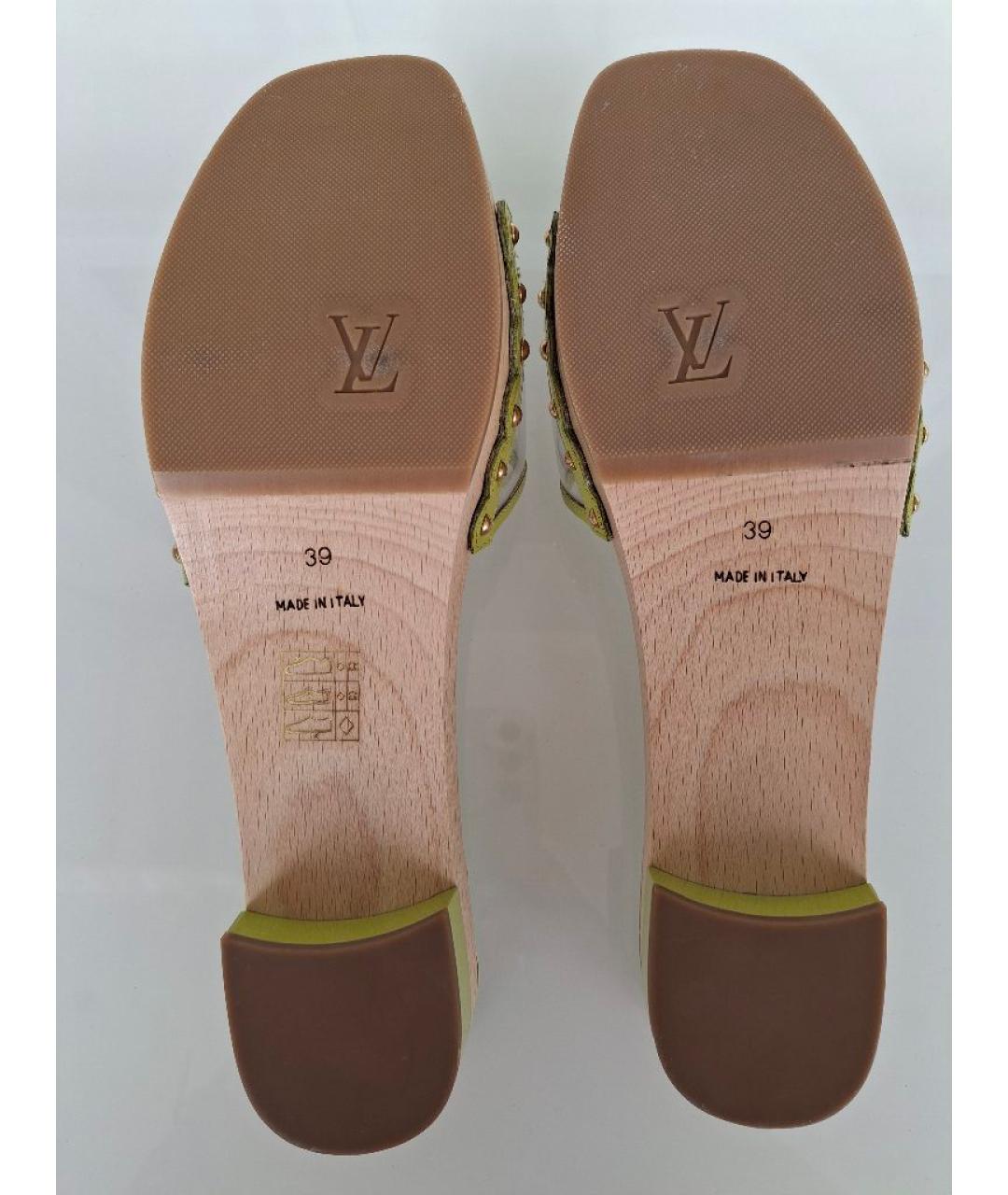 LOUIS VUITTON Салатовые кожаные шлепанцы, фото 4