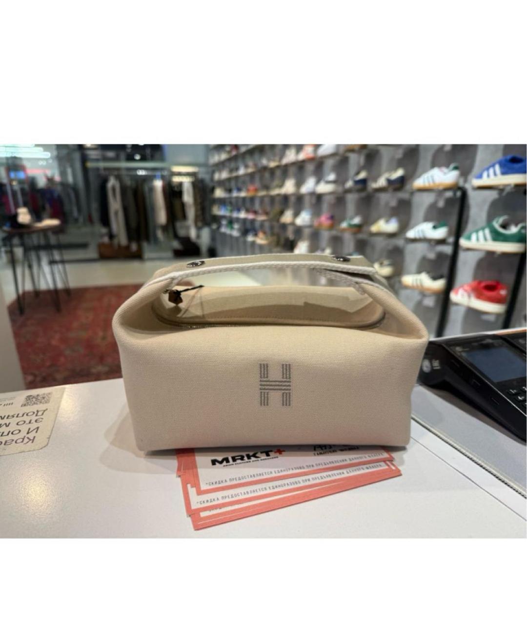 HERMES Бежевая хлопковая косметичка, фото 4