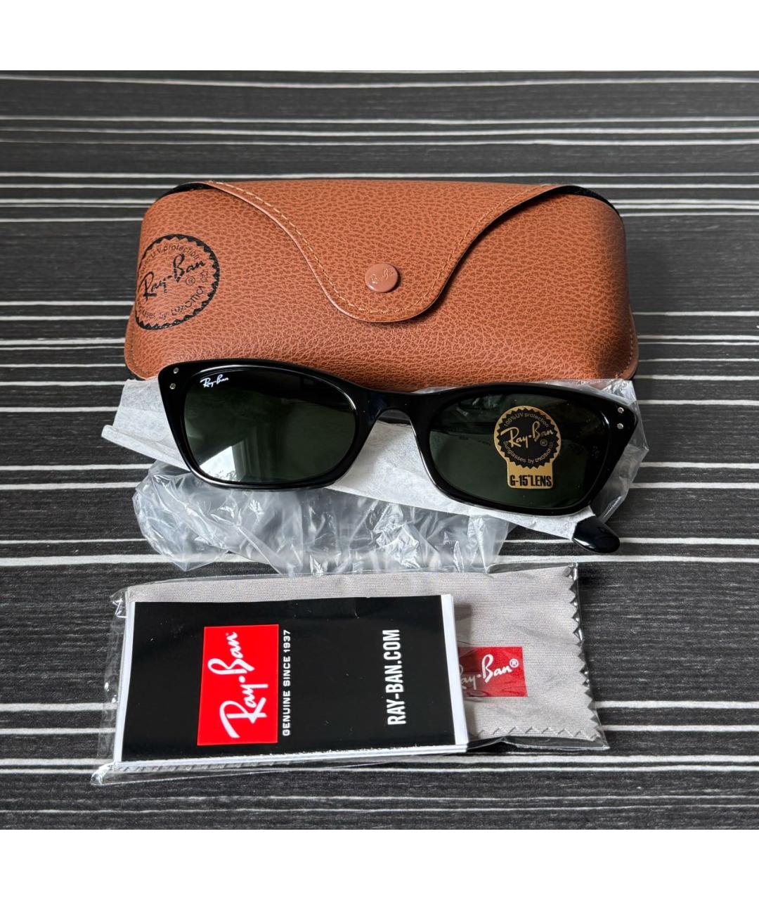 RAY BAN Черные пластиковые солнцезащитные очки, фото 4