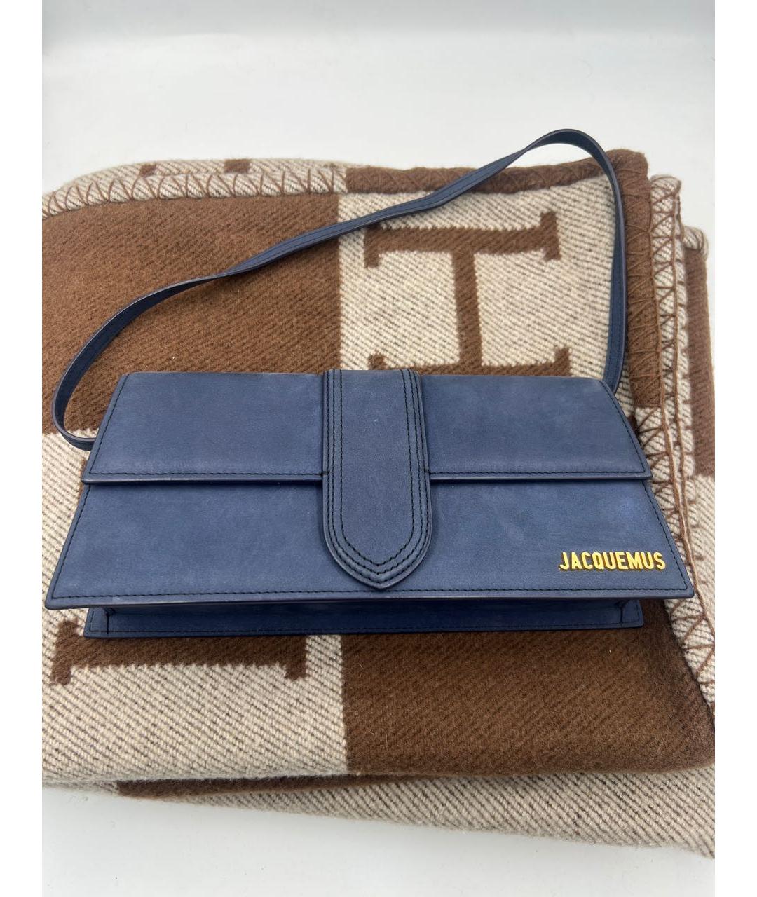 JACQUEMUS Темно-синяя замшевая сумка с короткими ручками, фото 2