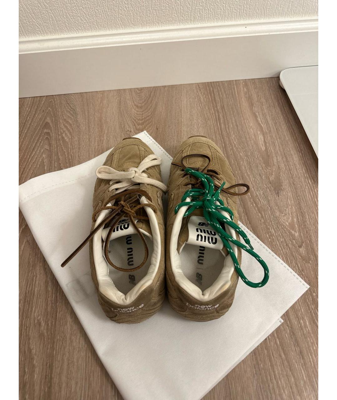MIU MIU Бежевые замшевые кеды, фото 4