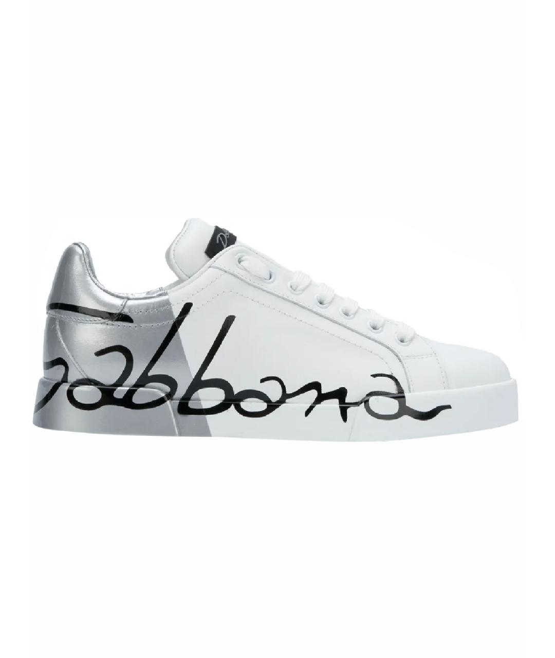 DOLCE&GABBANA Серебряные кожаные низкие кроссовки / кеды, фото 1