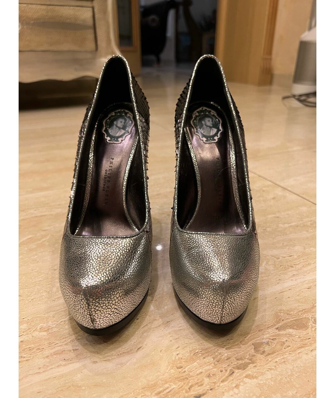 PHILIPP PLEIN Серебряные туфли из экзотической кожи, фото 2