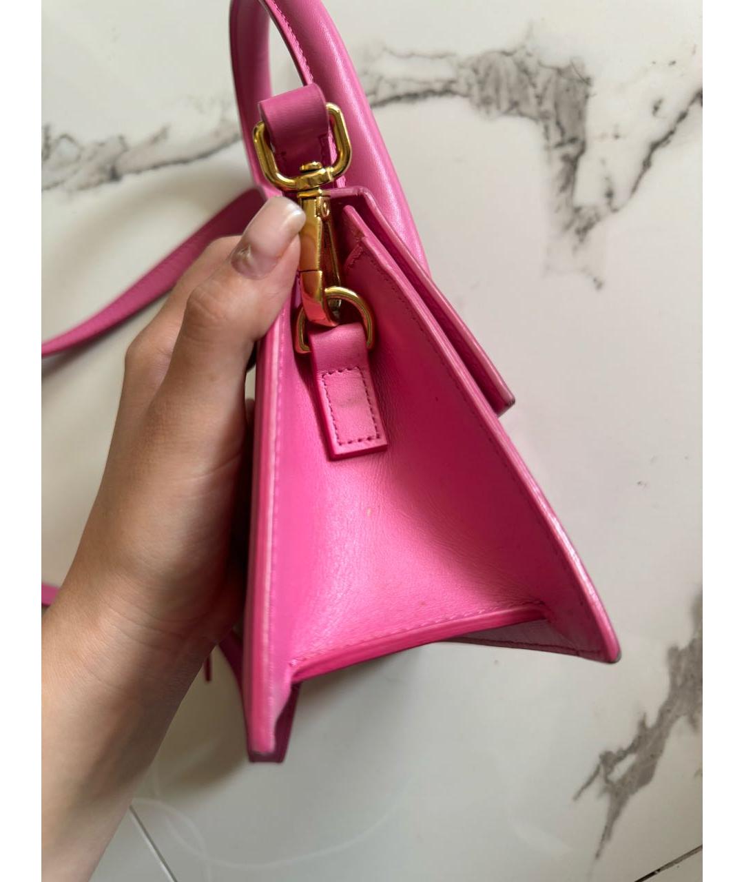 JACQUEMUS Розовая кожаная сумка с короткими ручками, фото 8