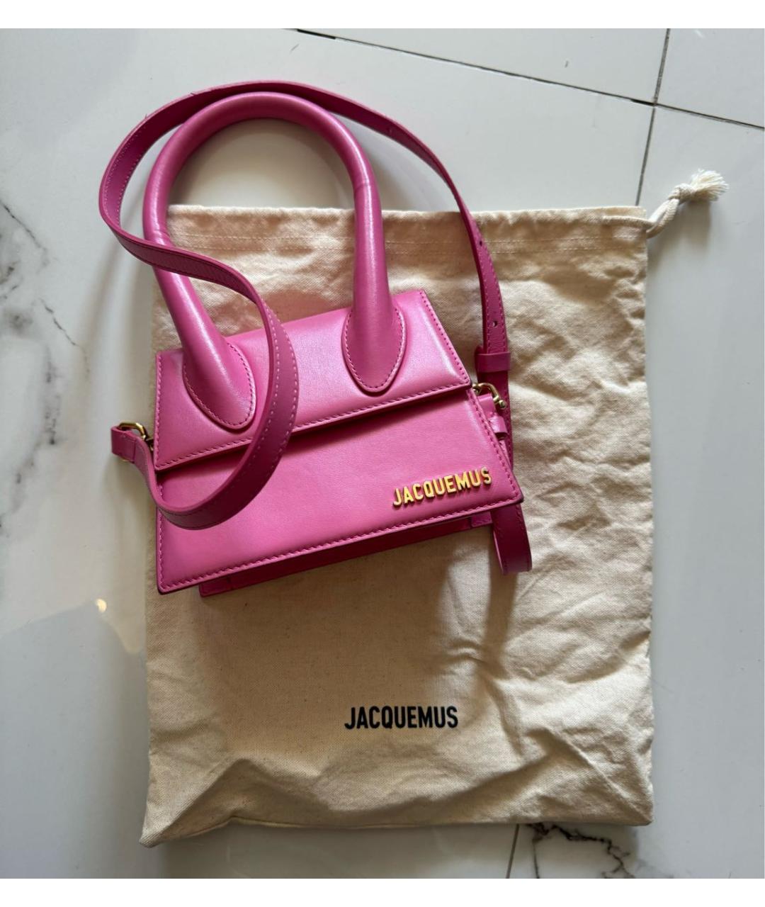 JACQUEMUS Розовая кожаная сумка с короткими ручками, фото 9