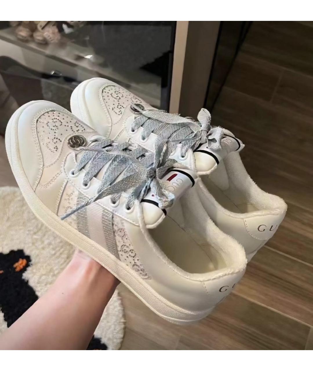 GUCCI Белые кожаные кеды, фото 7