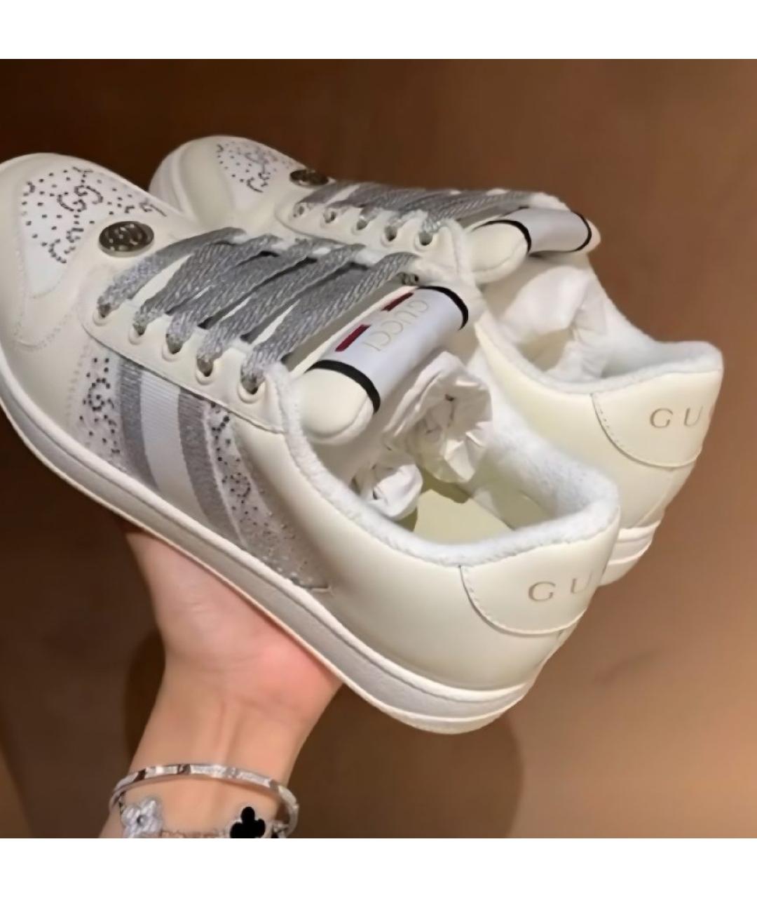GUCCI Белые кожаные кеды, фото 4