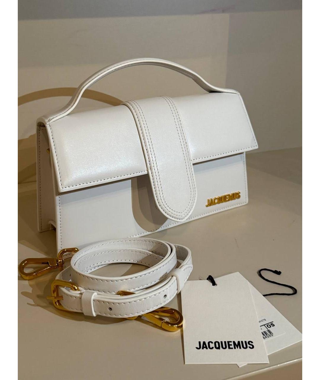 JACQUEMUS Белая кожаная сумка с короткими ручками, фото 5