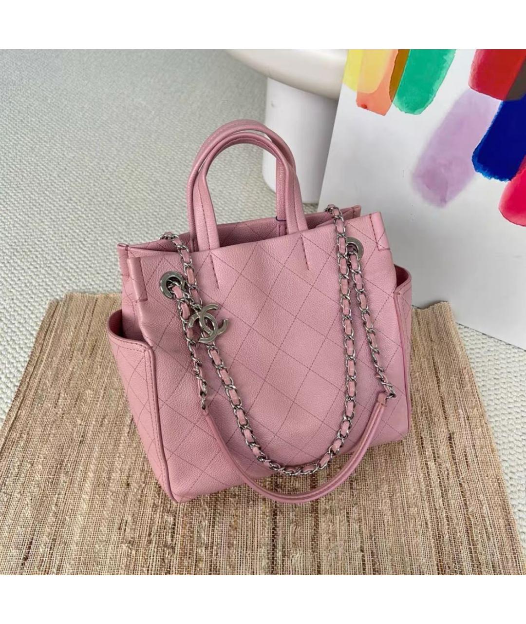 CHANEL Розовая кожаная сумка тоут, фото 6