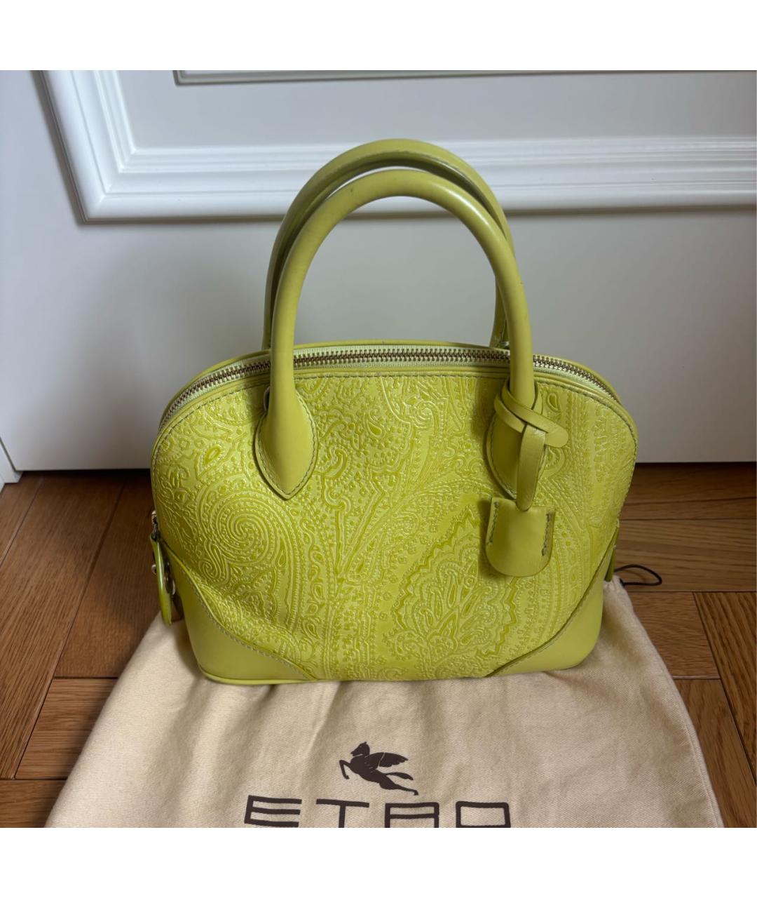 ETRO Желтая кожаная сумка с короткими ручками, фото 5