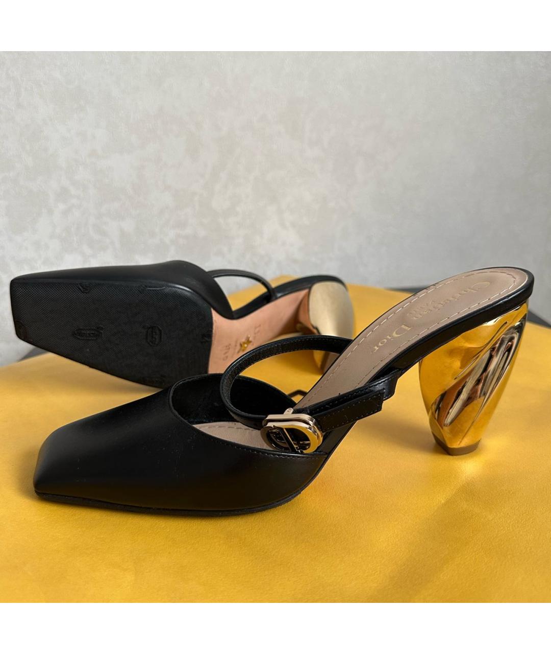 CHRISTIAN DIOR Черные кожаные мюли, фото 3