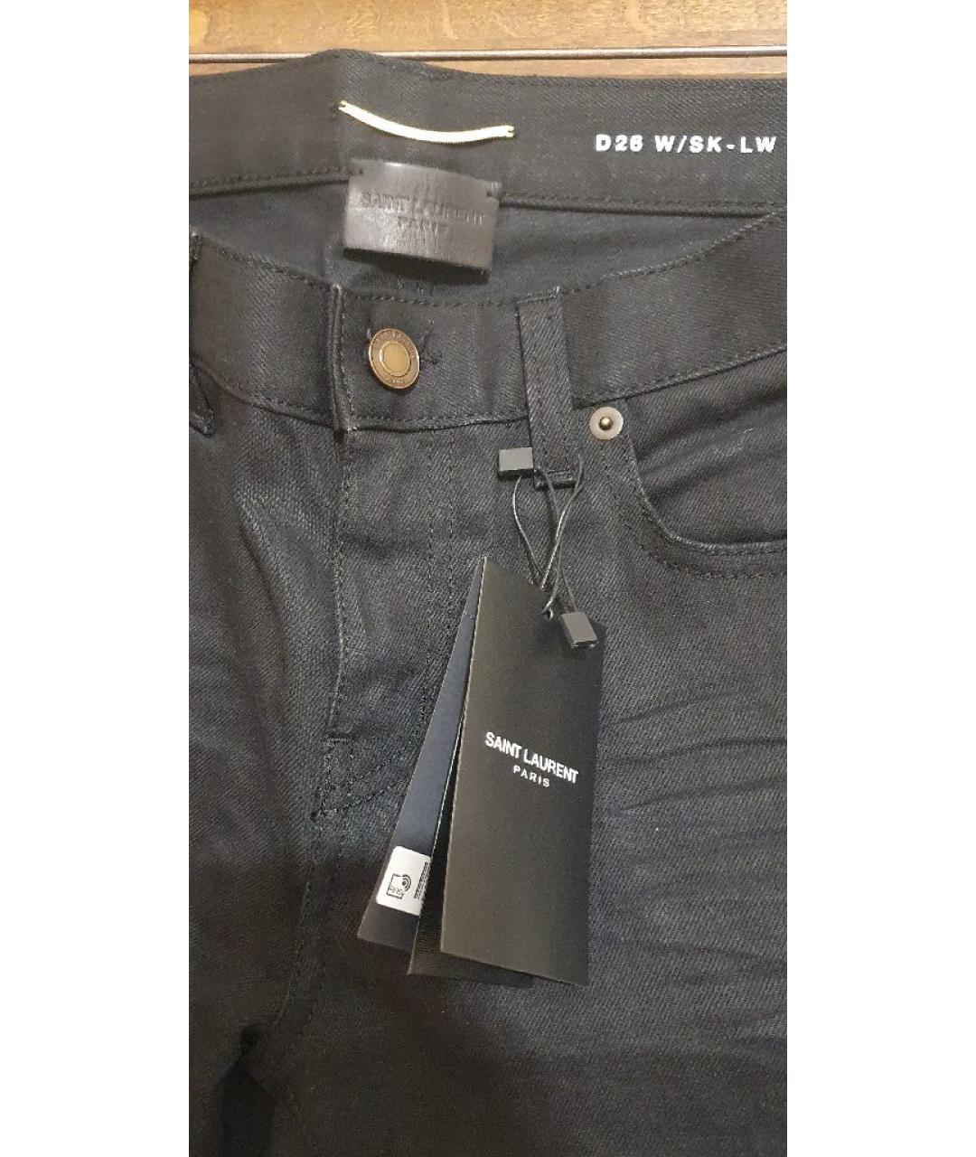 SAINT LAURENT Черные хлопко-эластановые джинсы слим, фото 4