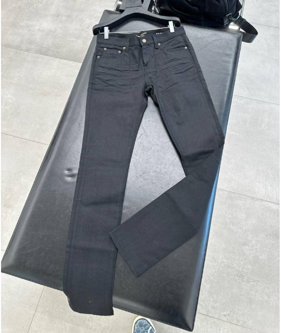 SAINT LAURENT Черные хлопко-эластановые джинсы слим, фото 2