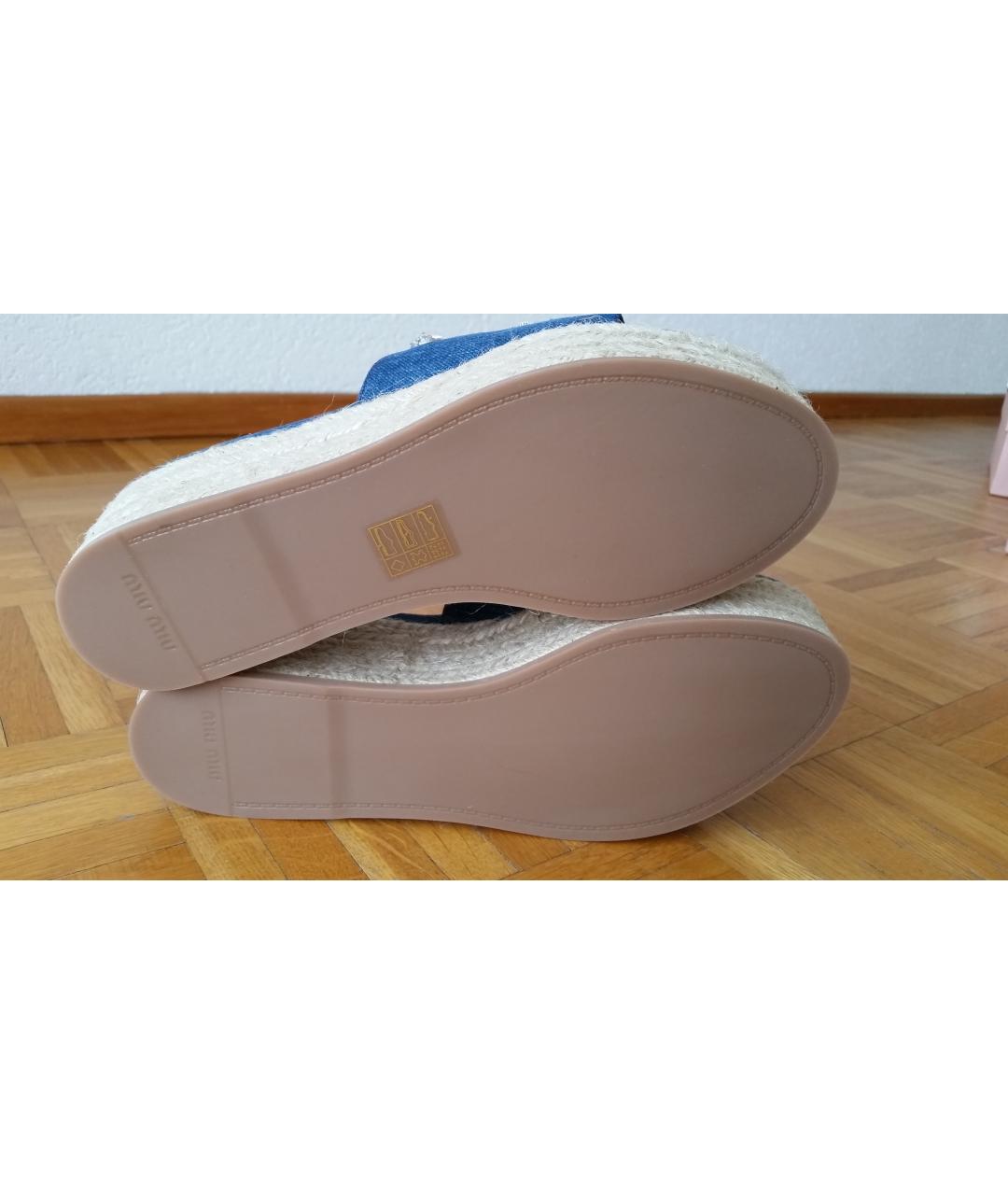MIU MIU Синие текстильные сабо, фото 4