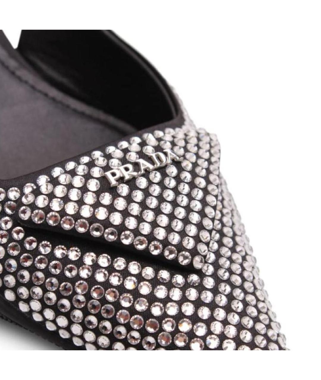 PRADA Черные текстильные лодочки на низком каблуке, фото 5