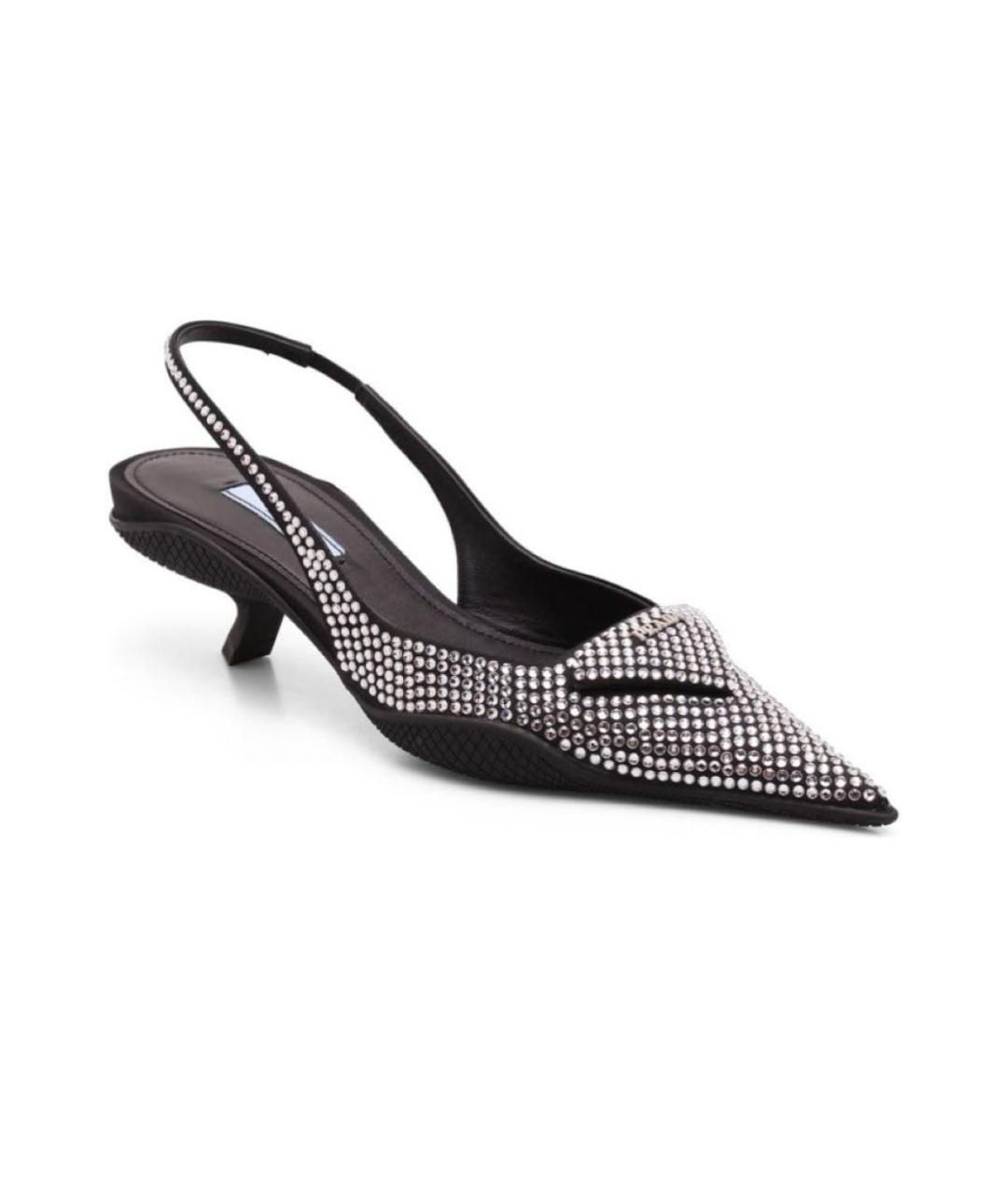 PRADA Черные текстильные лодочки на низком каблуке, фото 2