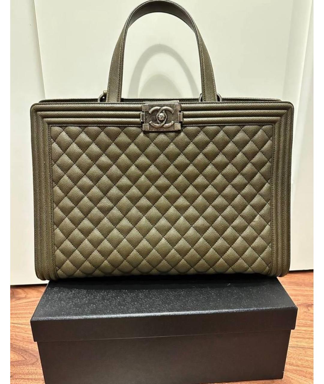 CHANEL Хаки кожаная сумка тоут, фото 3
