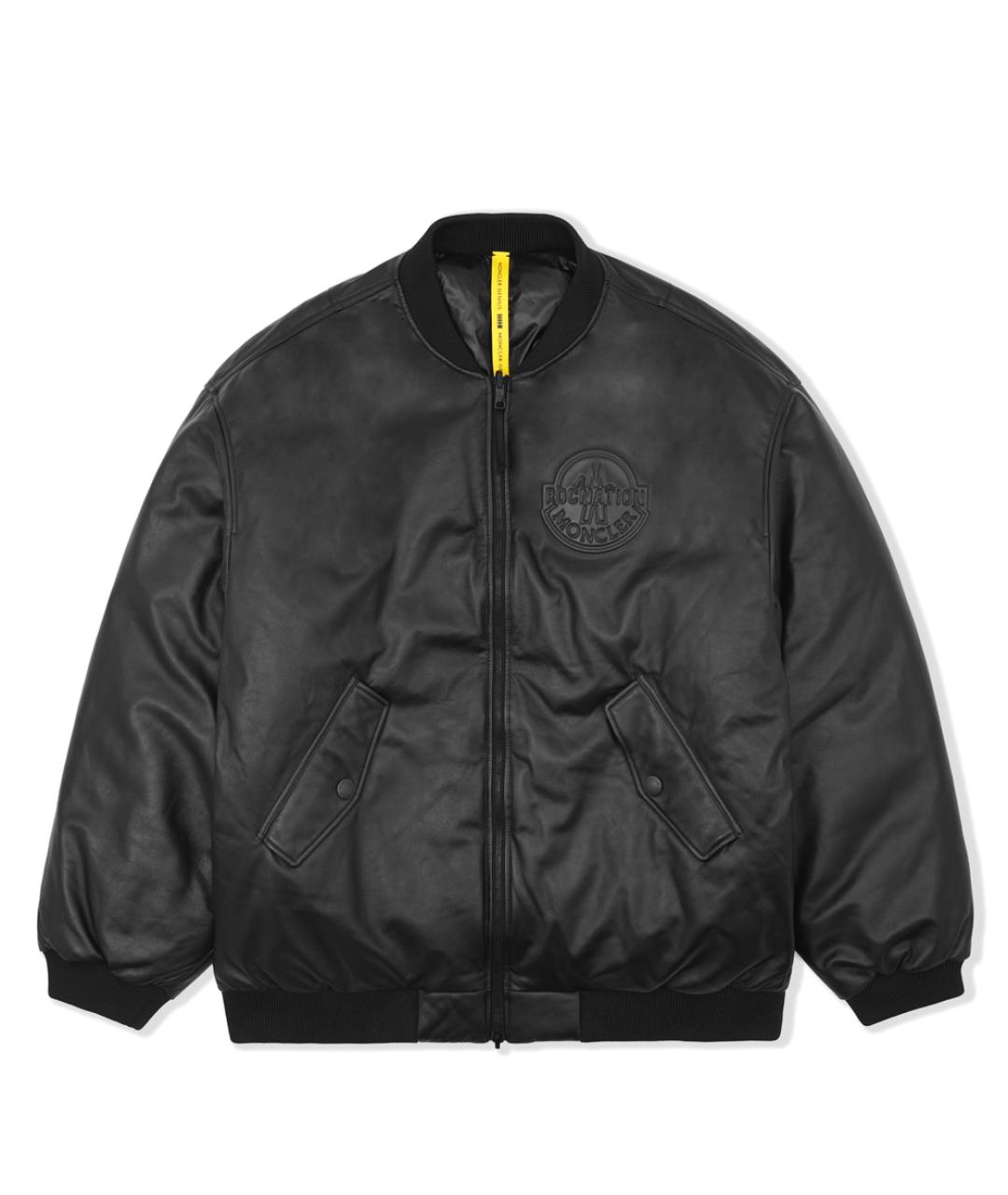 MONCLER Черный кожаный пуховик, фото 1
