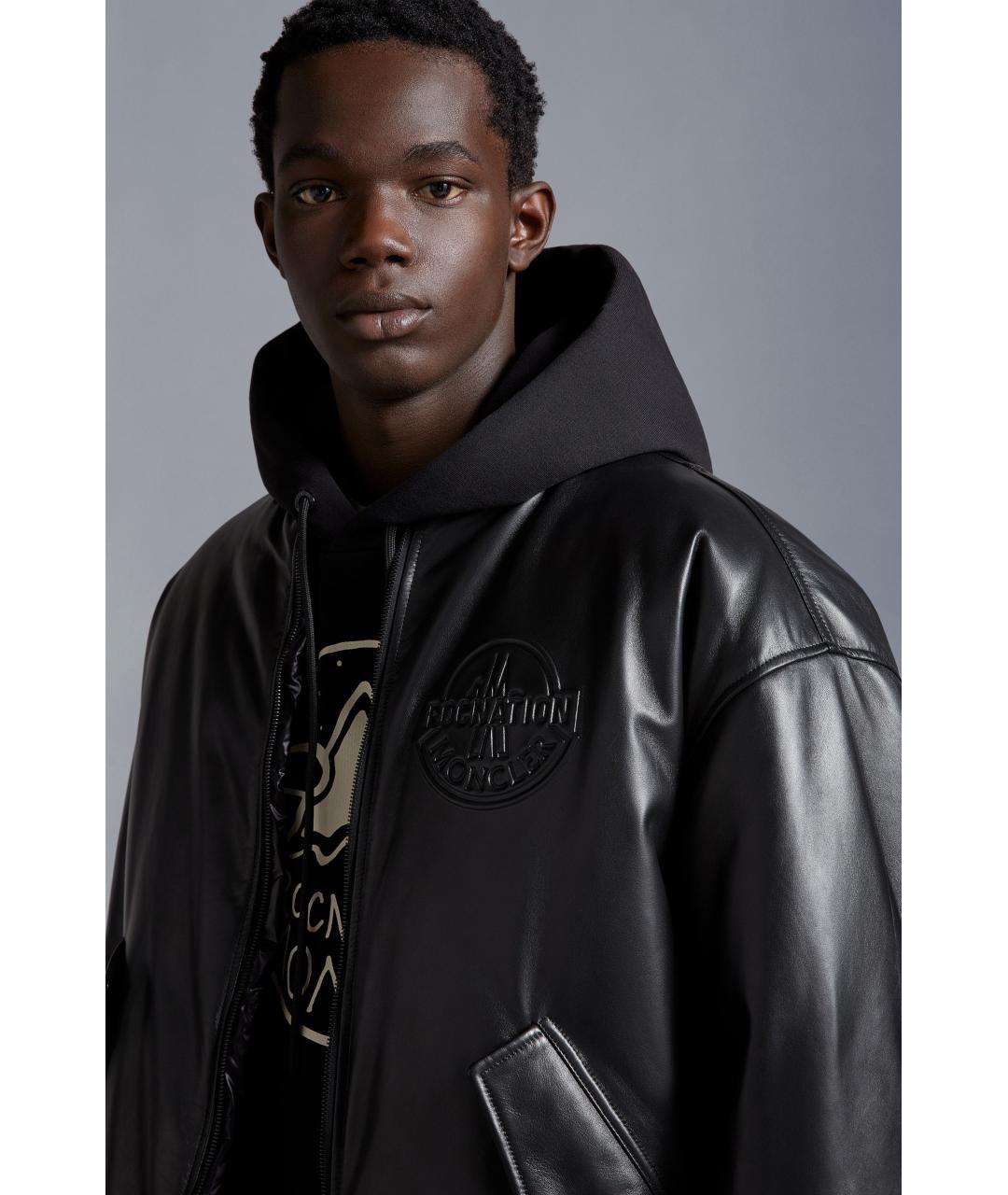 MONCLER Черный кожаный пуховик, фото 5