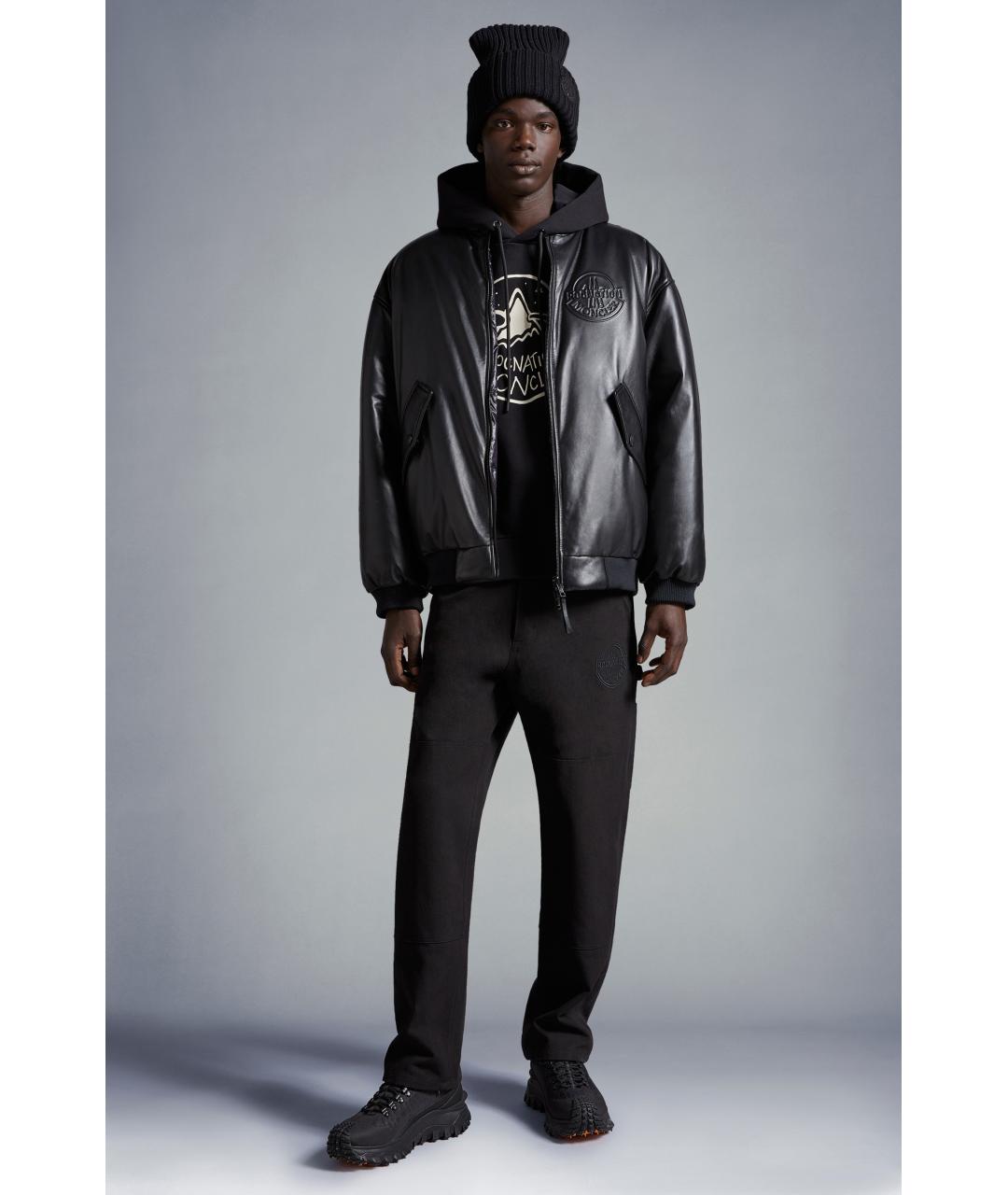 MONCLER Черный кожаный пуховик, фото 4