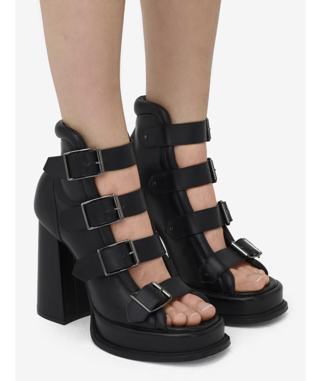 ALEXANDER MCQUEEN Черные кожаные босоножки, фото 2
