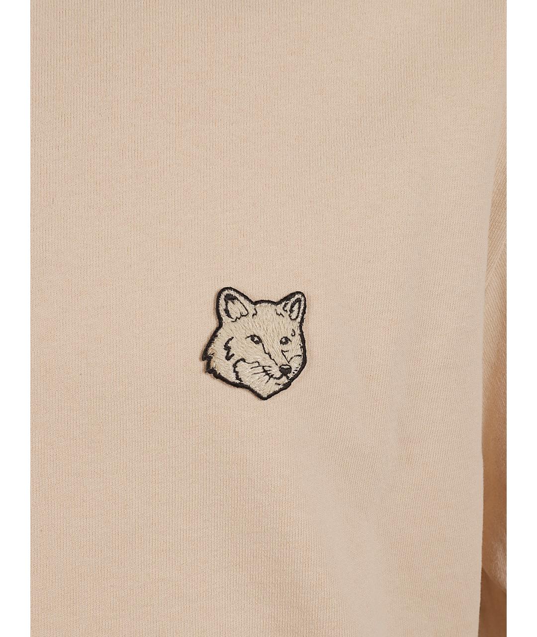 MAISON KITSUNE Бежевая хлопковая футболка, фото 2