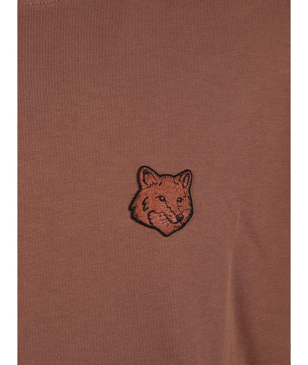 MAISON KITSUNE Коричневая хлопковая футболка, фото 2