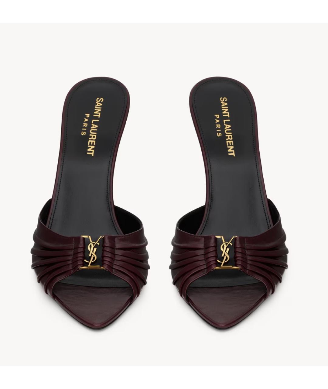 SAINT LAURENT Бордовые кожаные мюли, фото 2
