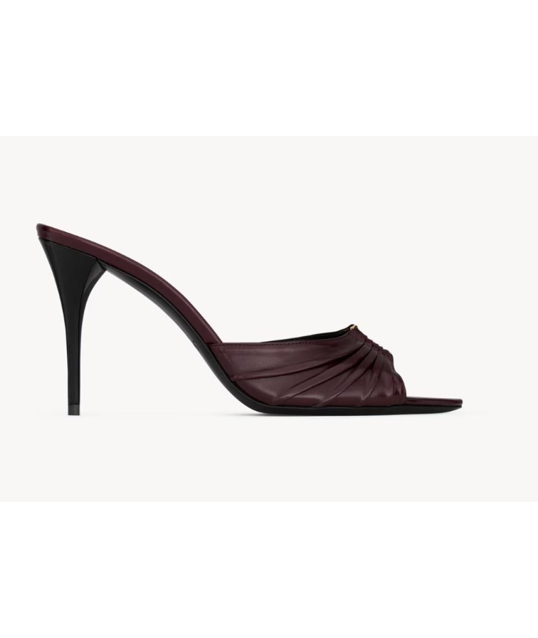 SAINT LAURENT Бордовые кожаные мюли, фото 4