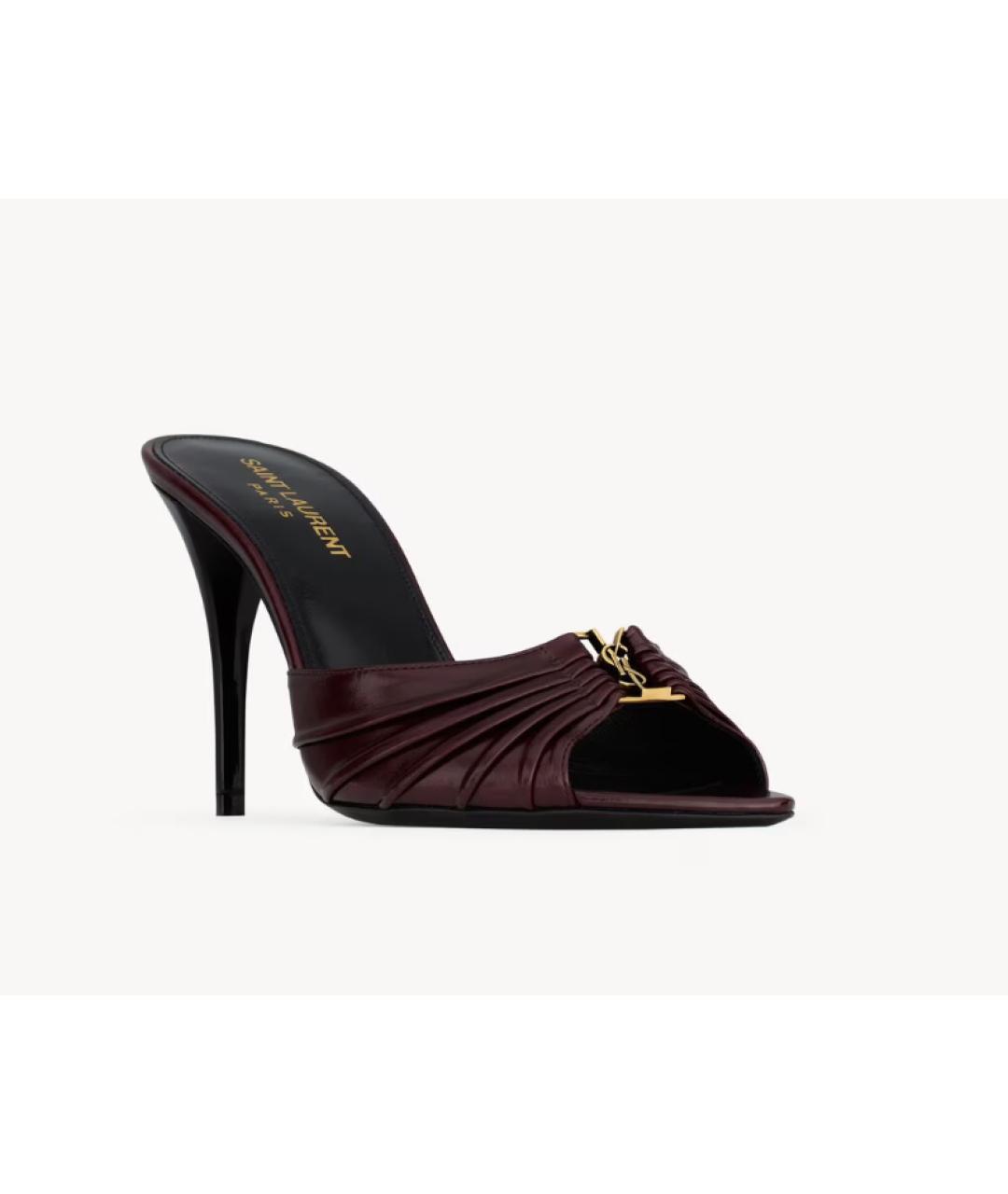 SAINT LAURENT Бордовые кожаные мюли, фото 3