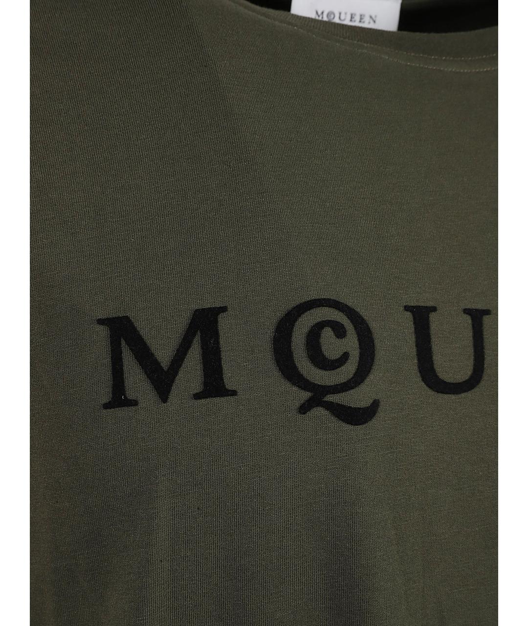 ALEXANDER MCQUEEN Хаки хлопковая футболка, фото 2