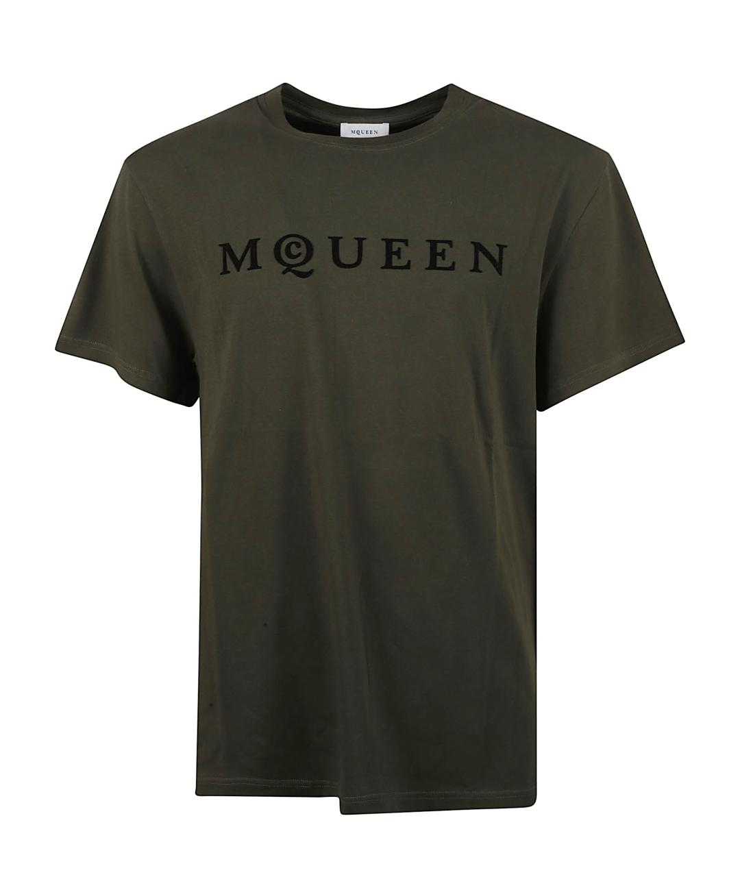 ALEXANDER MCQUEEN Хаки хлопковая футболка, фото 1