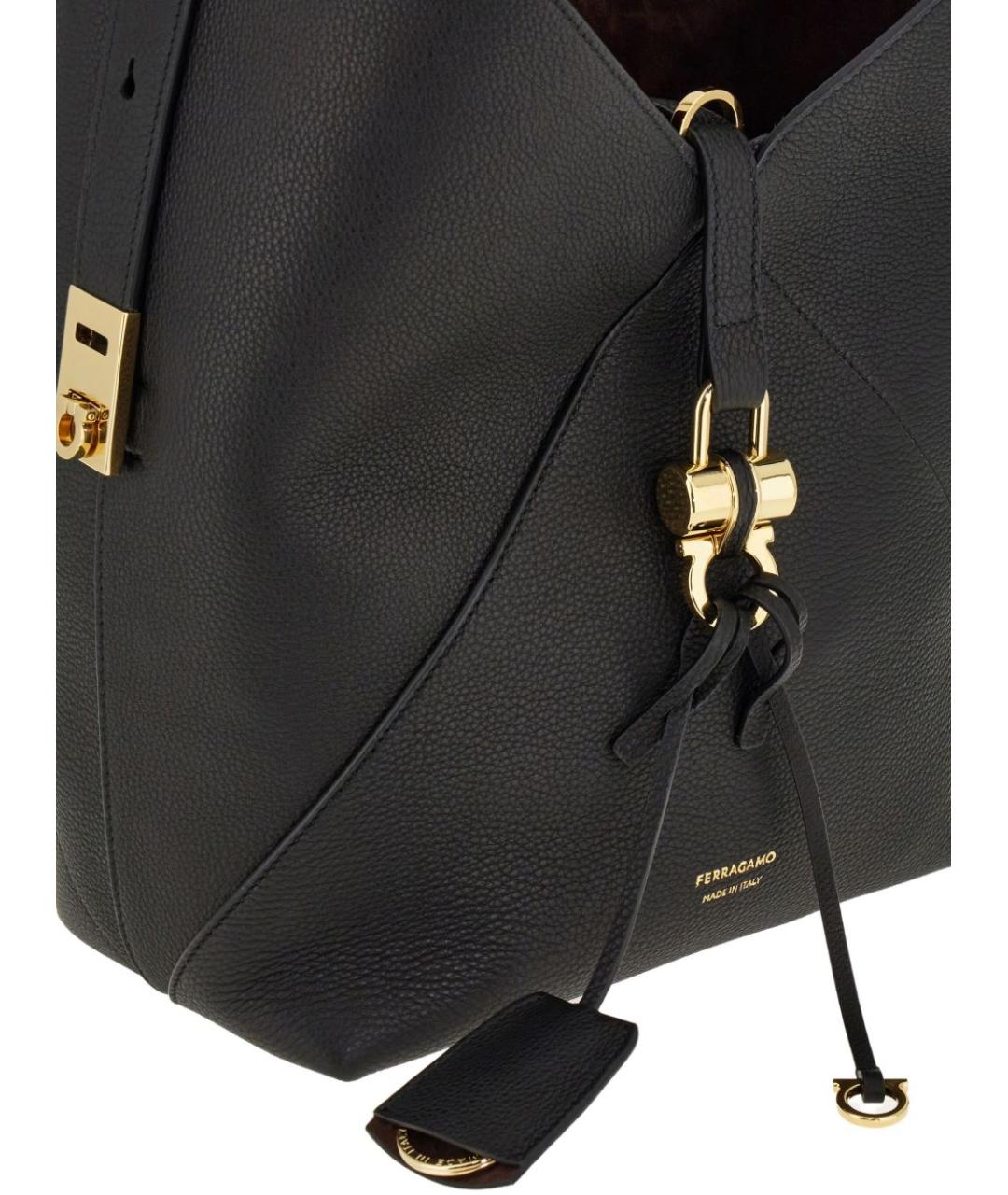 FERRAGAMO Черная кожаная сумка через плечо, фото 3