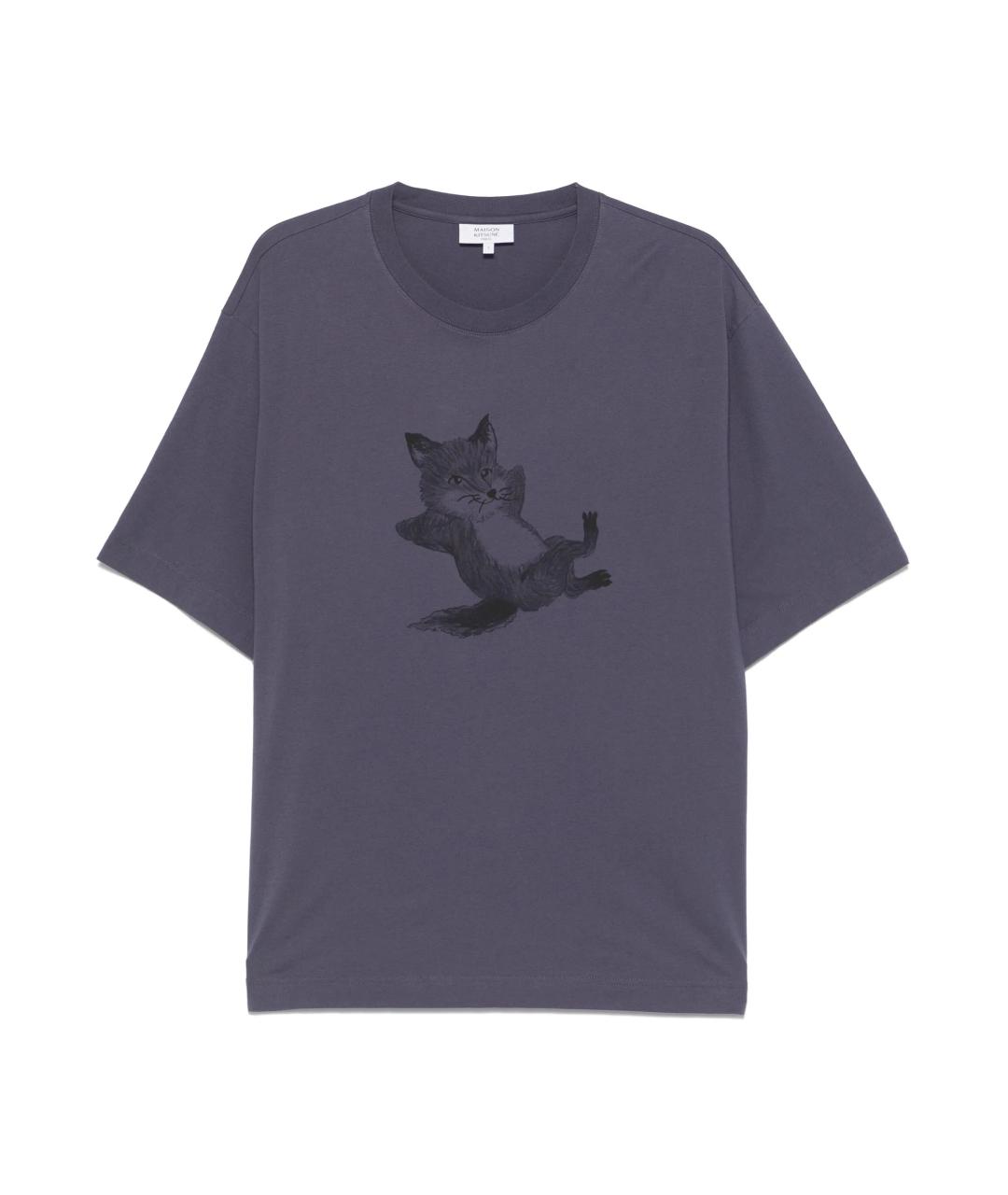 MAISON KITSUNE Антрацитовая хлопковая футболка, фото 1
