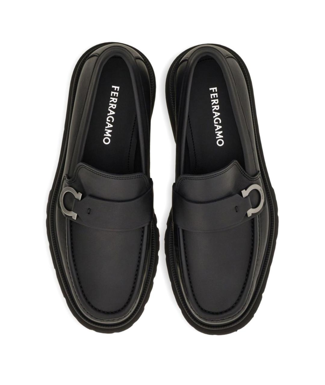 FERRAGAMO Черные кожаные лоферы, фото 4
