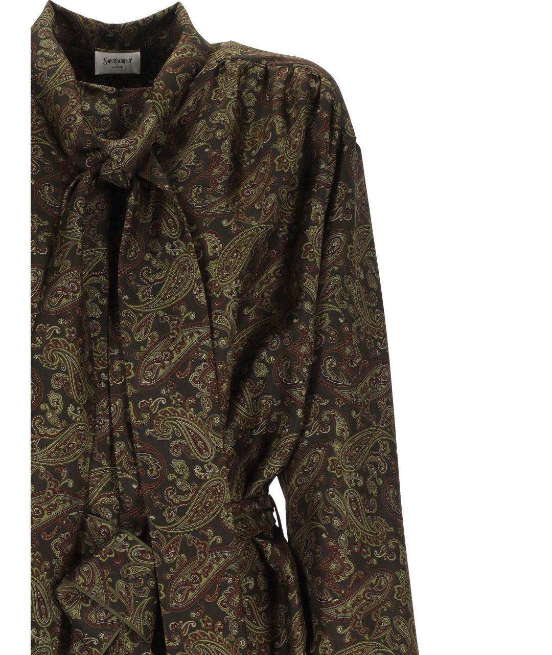 SAINT LAURENT Хаки шелковое повседневное платье, фото 3