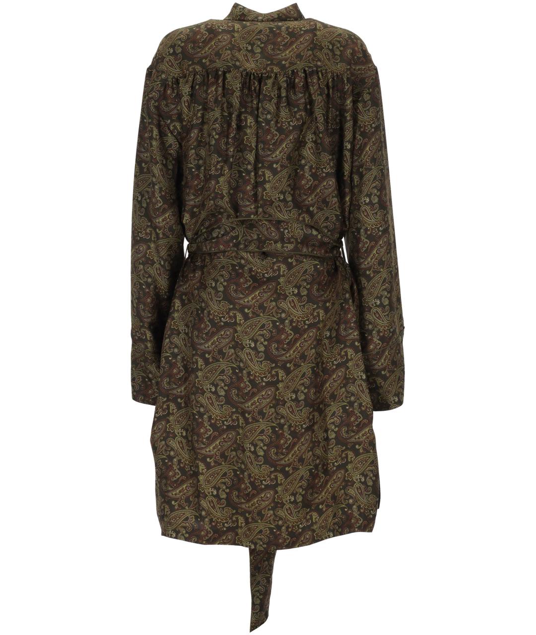 SAINT LAURENT Хаки шелковое повседневное платье, фото 2