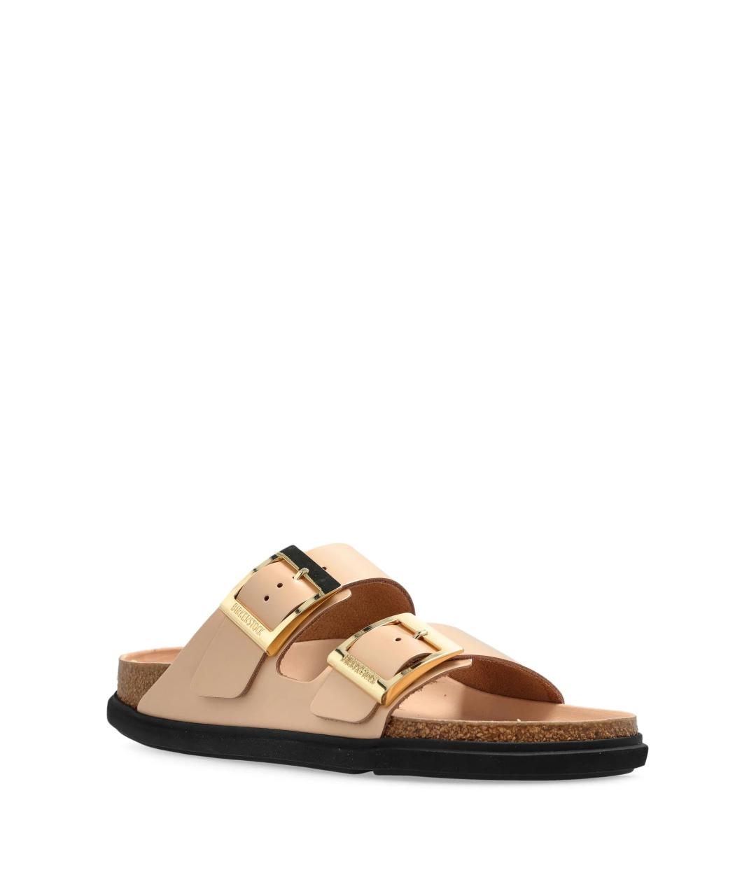 BIRKENSTOCK Бежевые кожаные шлепанцы, фото 2