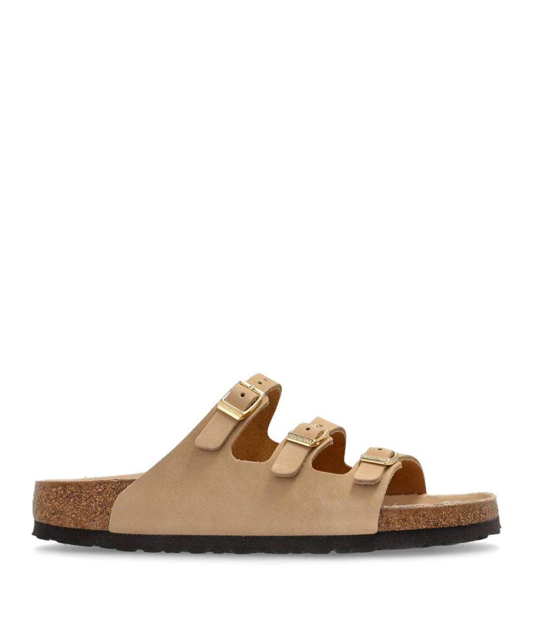 BIRKENSTOCK Бежевые нубуковые шлепанцы, фото 1