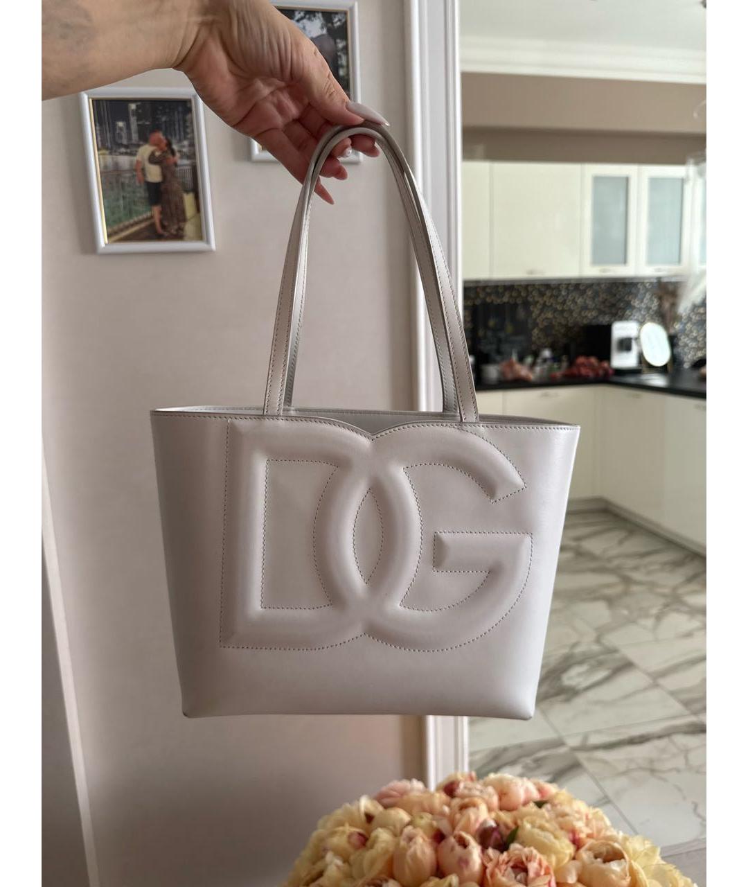 DOLCE&GABBANA Белая кожаная сумка тоут, фото 9