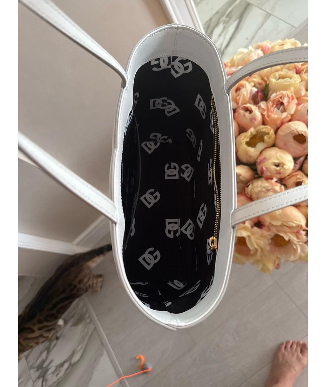 DOLCE&GABBANA Белая кожаная сумка тоут, фото 4