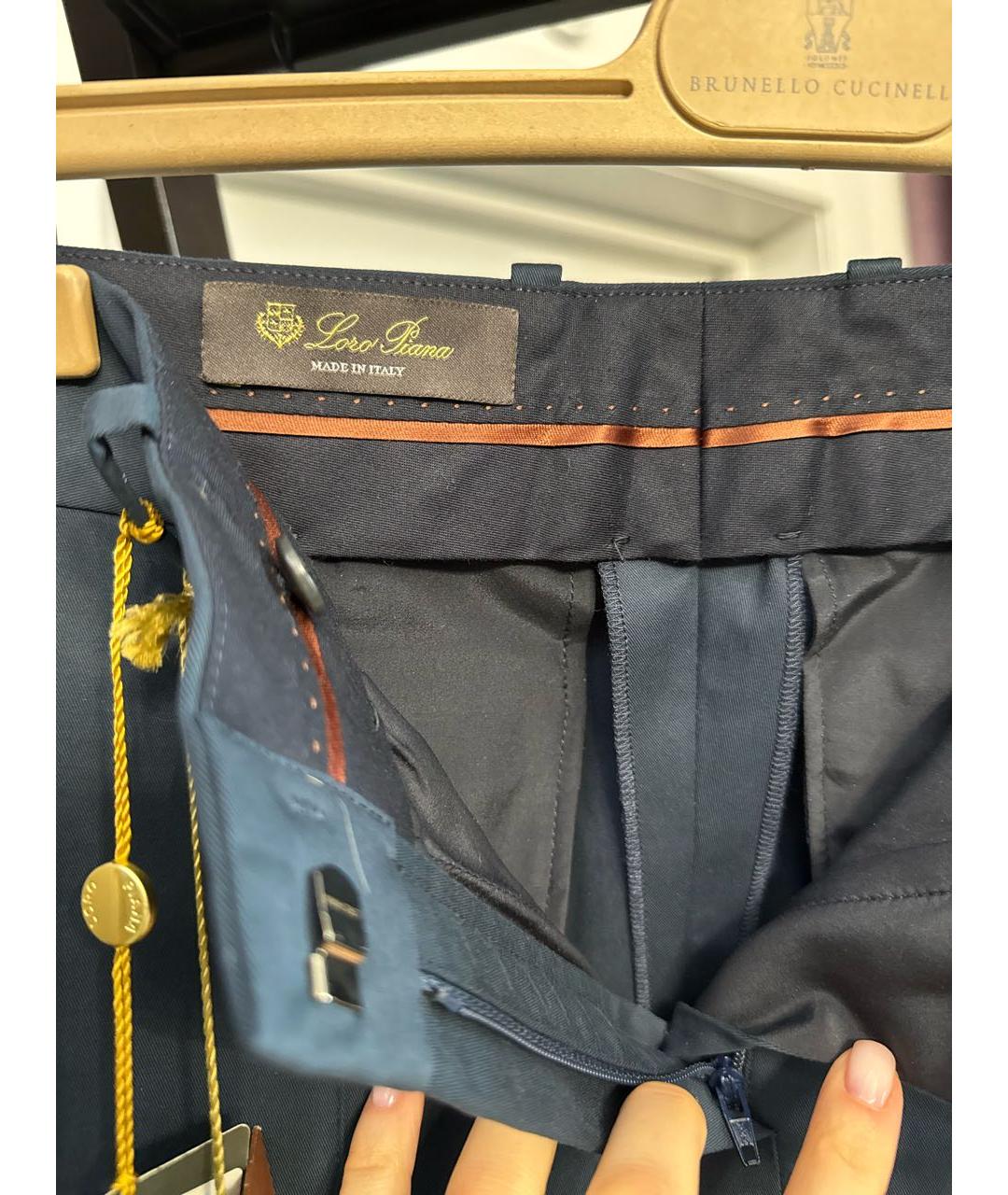 LORO PIANA Темно-синие хлопковые брюки узкие, фото 3