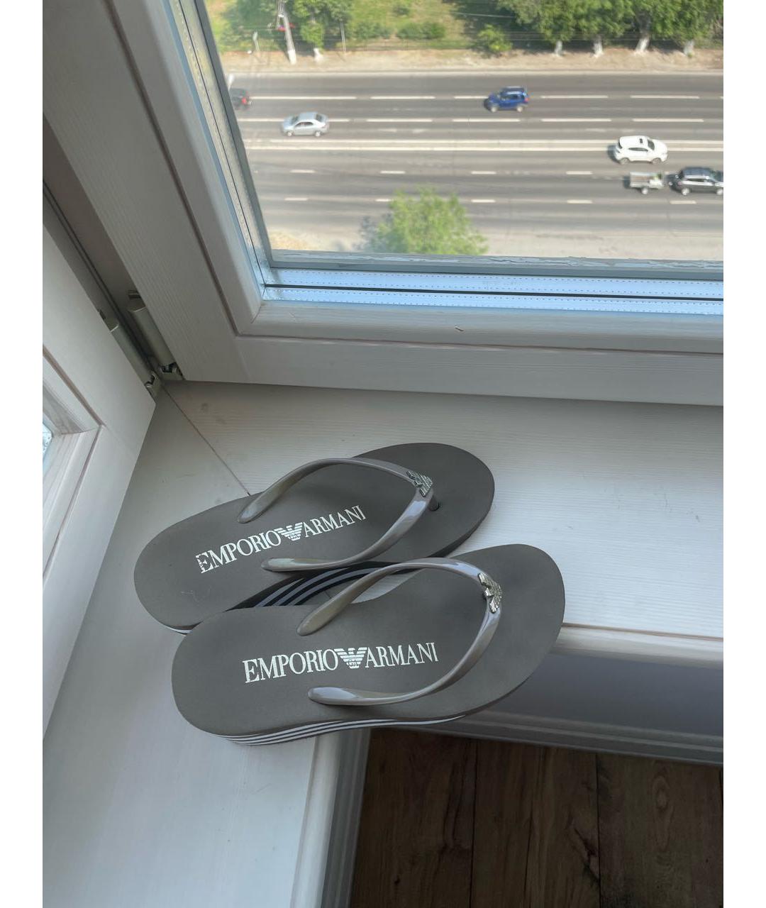 EMPORIO ARMANI Антрацитовые шлепанцы, фото 3